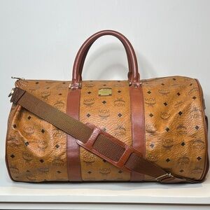 MCM Cognac Visetos Vintage Travel Top Handle Detachable Strap Duffle Bag 21” L